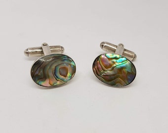 Vintage Abalone Sterling Silver Cuff Links