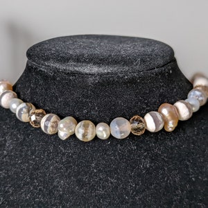 Pink Pearl Stone and Glass Necklace 15 Inches