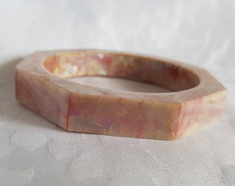 Vintage Mother of Pearl Mosaic Bangle Bracelet, Mosaic Hexagonal MOP Bracelet, Shell Bangle Bracelet, Pink MOP Bracelet, Bracelet