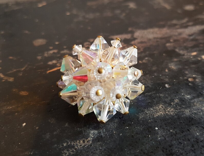 Vintage Aurora Borealis Brooch Brooch Aurora Borealis Round Crystal Brooch Crystal Brooch Small Aurora Borealis Brooch