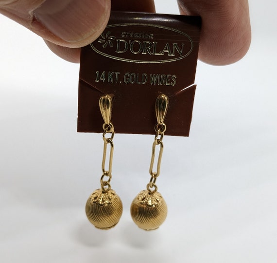 Vintage D'orlan Ball and Chain Style Gold Earrings With 14K