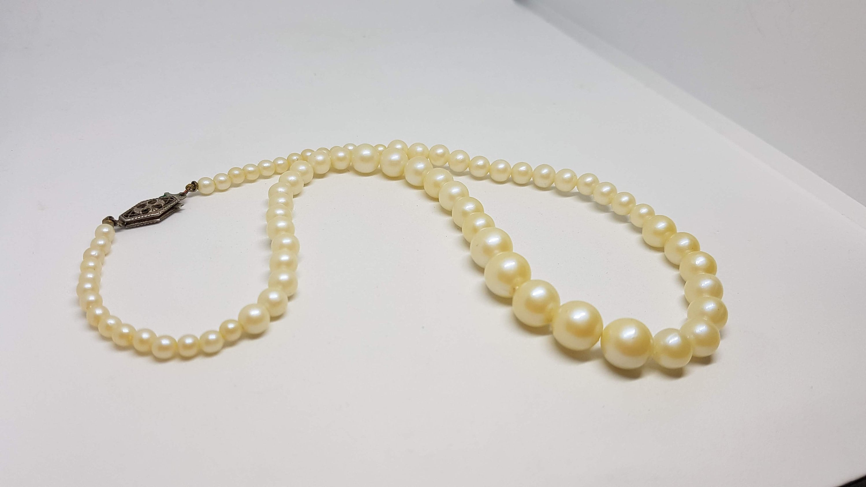 Vintage Faux Pearl Necklace With Sterling Clasp, Ivory