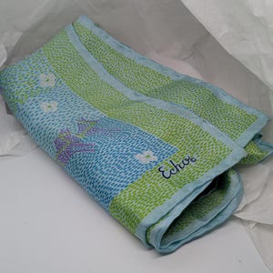 Vintage Echo Silk Scarf 27 Inches Square Blue Lime Purple and Black