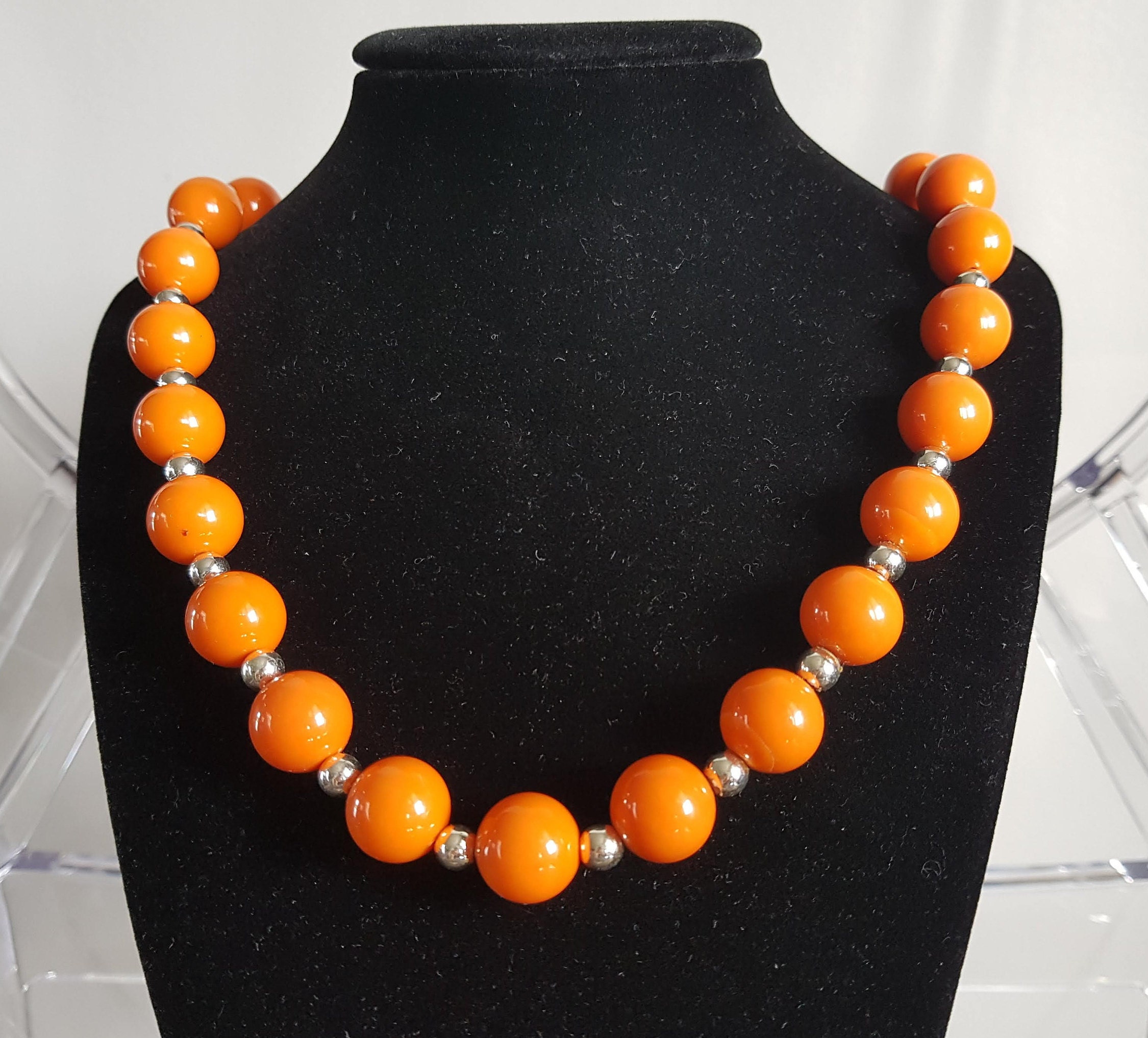 Vintage Orange and Gold Necklace Retro 