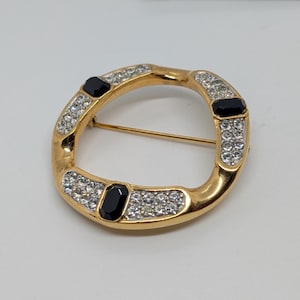 Attwood and Sawyer Gold Crystal Brooch 1.75 Inch Size 1980&#39;s