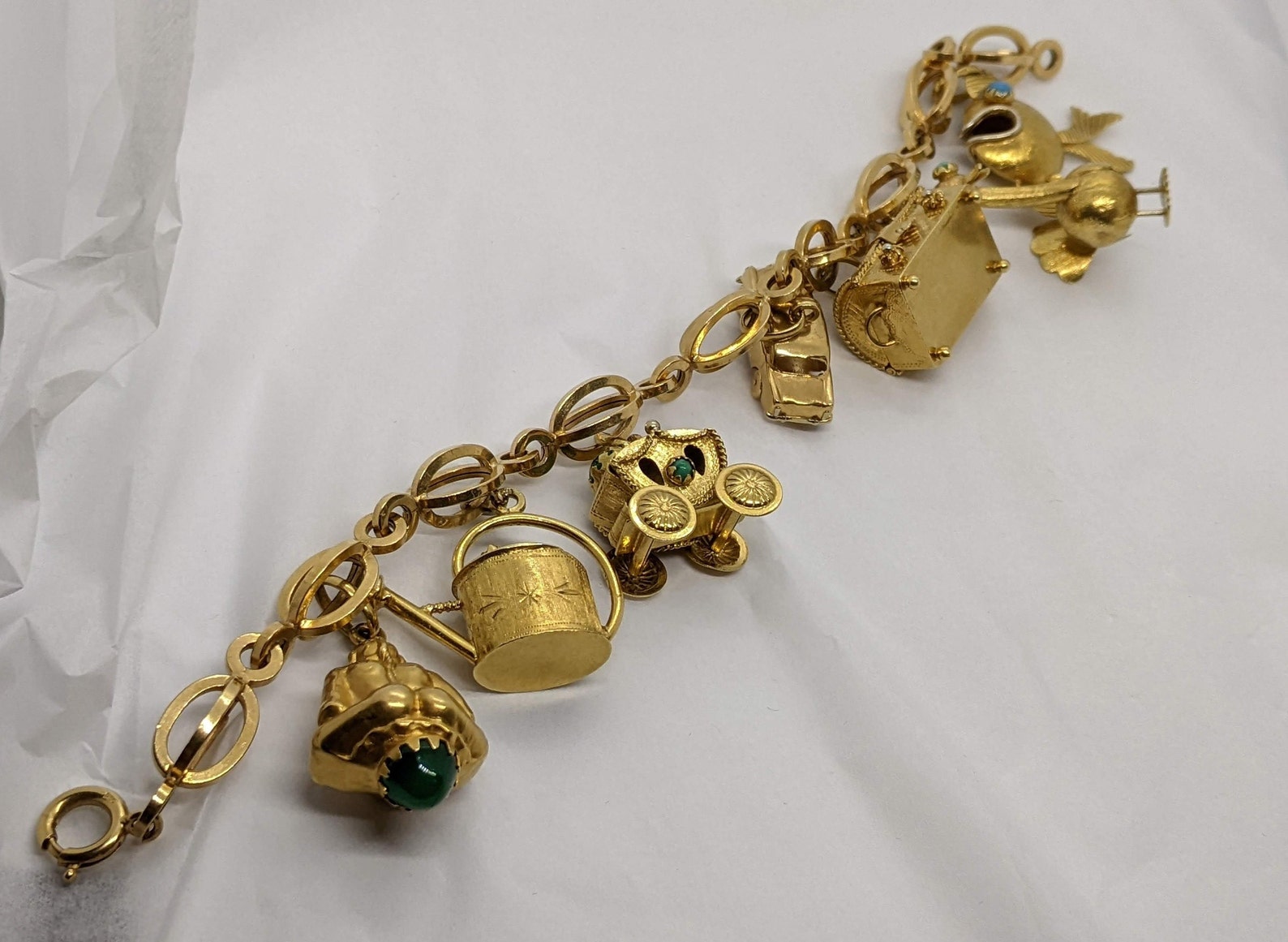 Vintage 18K Solid Italian Gold Charm Bracelet Unoaerre Etsy