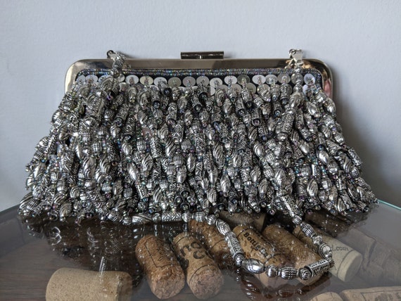 Vintage Silver Bead Clutch Purse 9 Inches Wide Evening Bag Etsy