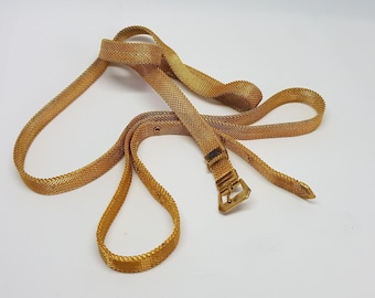 Vintage Thin Gold Mesh Belt, Disco Style Accessory 29-32 Inch Waist
