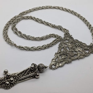 Vintage Silver Tone Y Necklace with Tassel Detail
