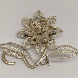 Small Scandinavian Filigree Brooch Sterling Silver Antique Vintage Tassels