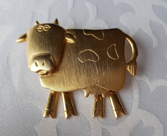 JJ Gold Tone Cow Brooch Articulating Legs Cow Brooch JJ Brooch Jonette Jewelry Cow Brooch Brooch