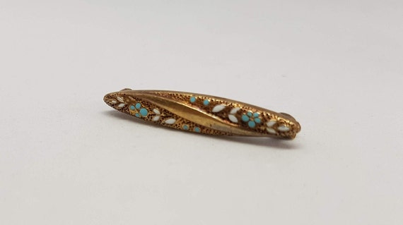 Antique 14K Gold and Enamel Bar Brooch