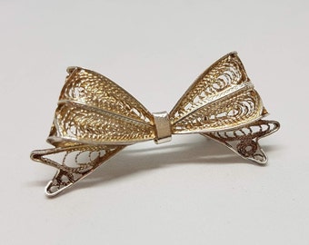 Sterling Silver Filigree Bow Brooch