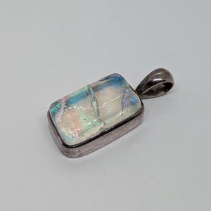 Sterling Silver Iridescent Art Glass Pendant 1.5 Inch Length