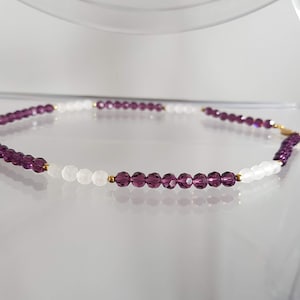 Collier de perles de cristal violet avec fermoir en plaqué or, fermoir GF collier de perles de cristal, collier de cristal violet et transparent, collier