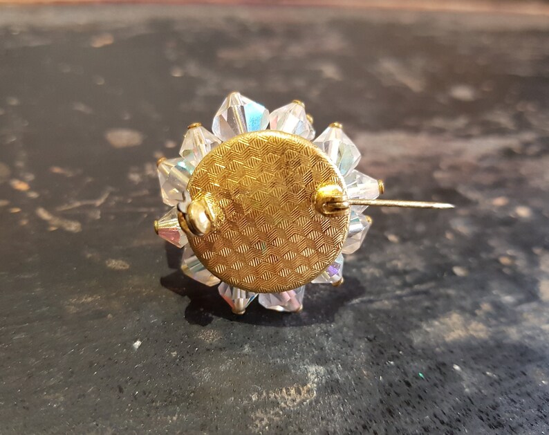 Vintage Aurora Borealis Brooch Brooch Aurora Borealis Round Crystal Brooch Crystal Brooch Small Aurora Borealis Brooch