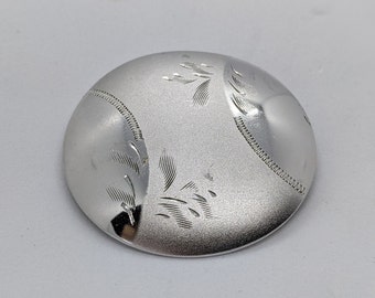 Vintage Silver Plated Floral Engraved Round Brooch 1970's