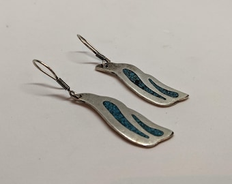 Taxco Sterling Silver Turquoise Earrings 2.25 Inch Dangle