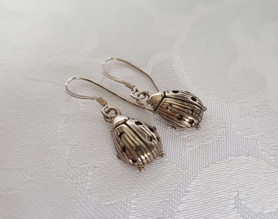 Sterling Ladybug Earrings, Silver Ladybug Earring… - image 1