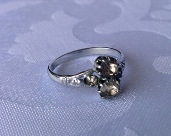 Vintage Silver Tone Ring, Silver and Glass Crystal Ring, Silver Ring, Ring