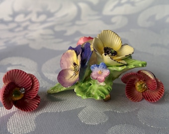 Porcelain Flower Brooch and Earrings Made in England, Porcelain Floral Jewelry Made in England