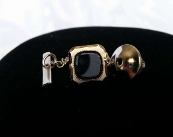 Silver and Onyx Tie Pin, Silver Tone and Onyx Tie Tack