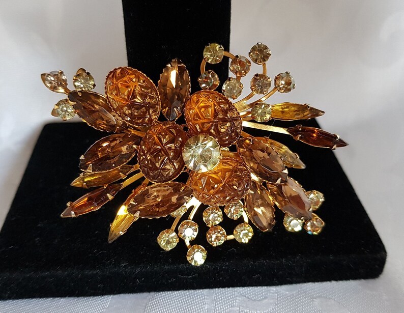 Vintage Brown Rhinestone Brooch Brooch Pretty Brown Crystal Rhinestone Brooch Brown Crystal Brooch