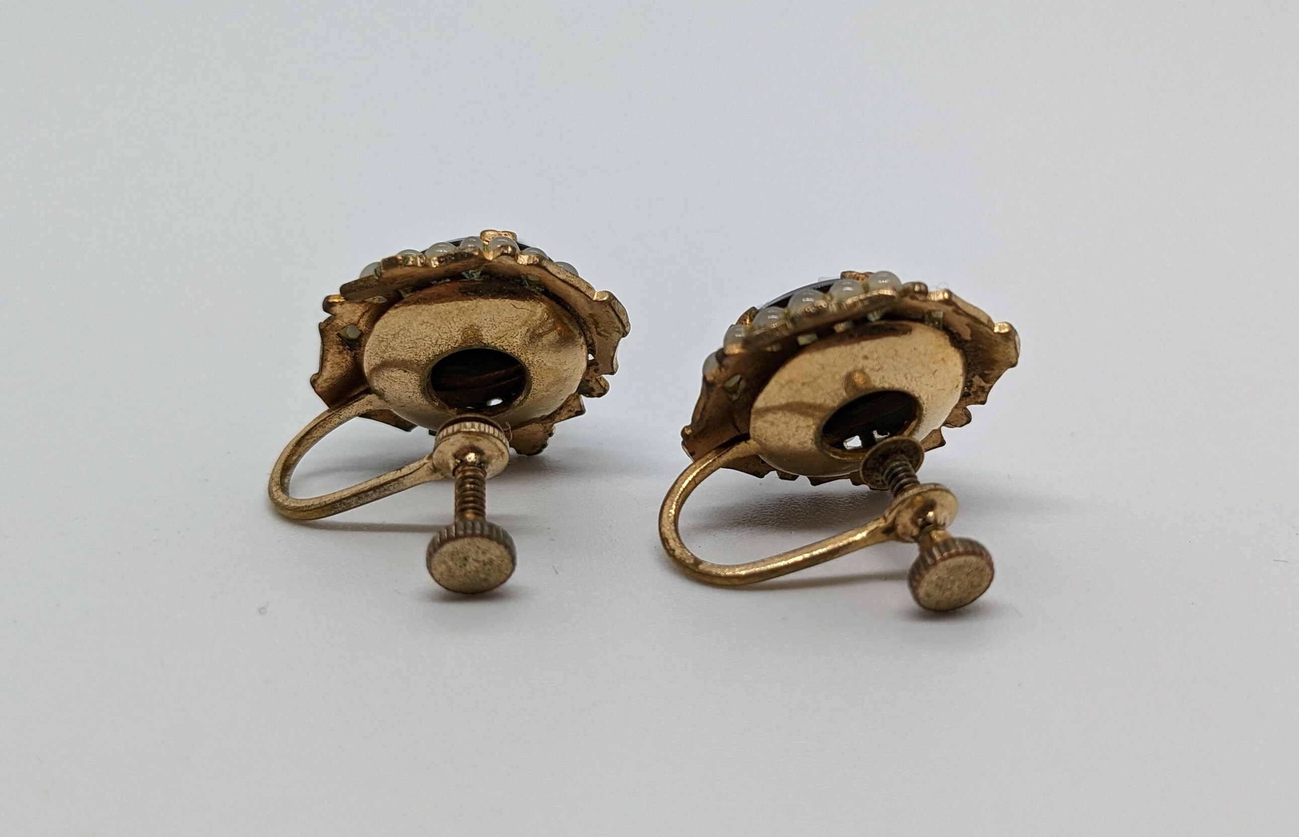 Boucles D'oreilles Camée Italie Années 1960 - Fermoir Visse Pour Oreilles Non Percées, Argent