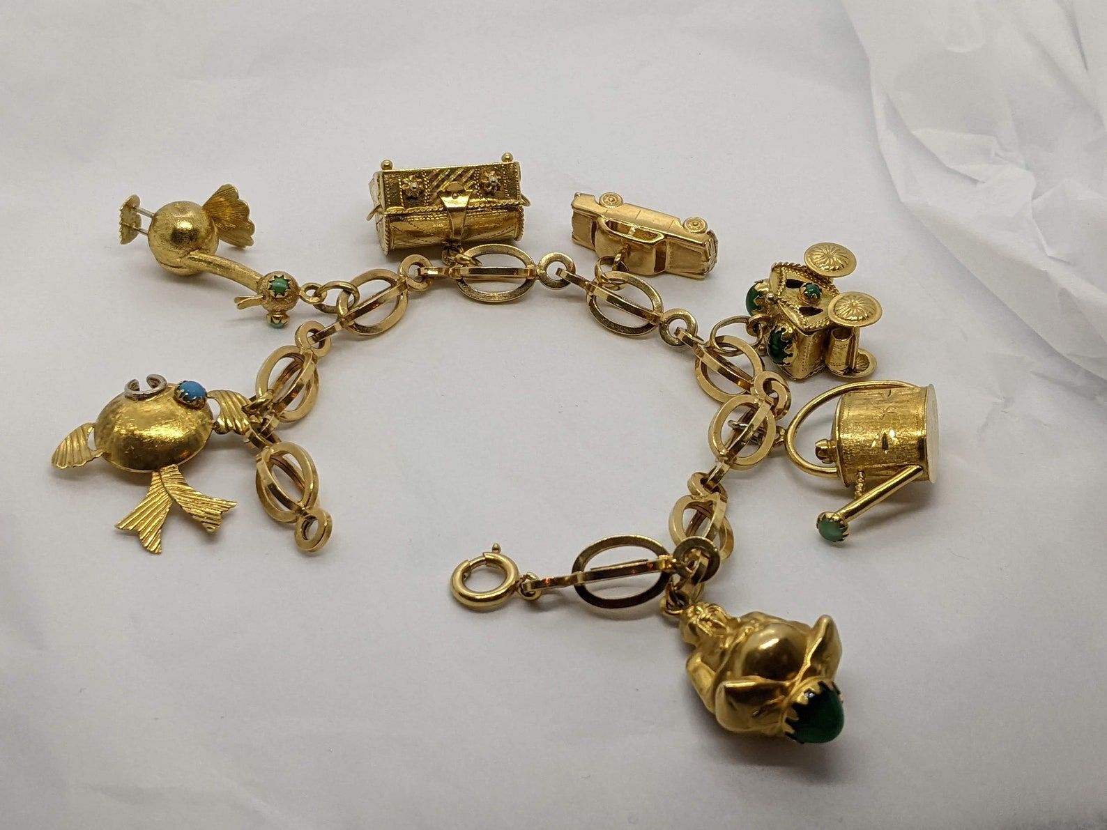 Vintage 18K Solid Italian Gold Charm Bracelet Unoaerre Etsy