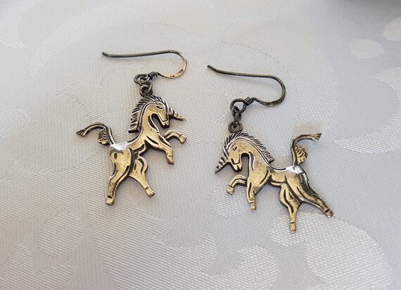 Vintage Sterling Unicorn Earrings, Unicorn Earrin… - image 3