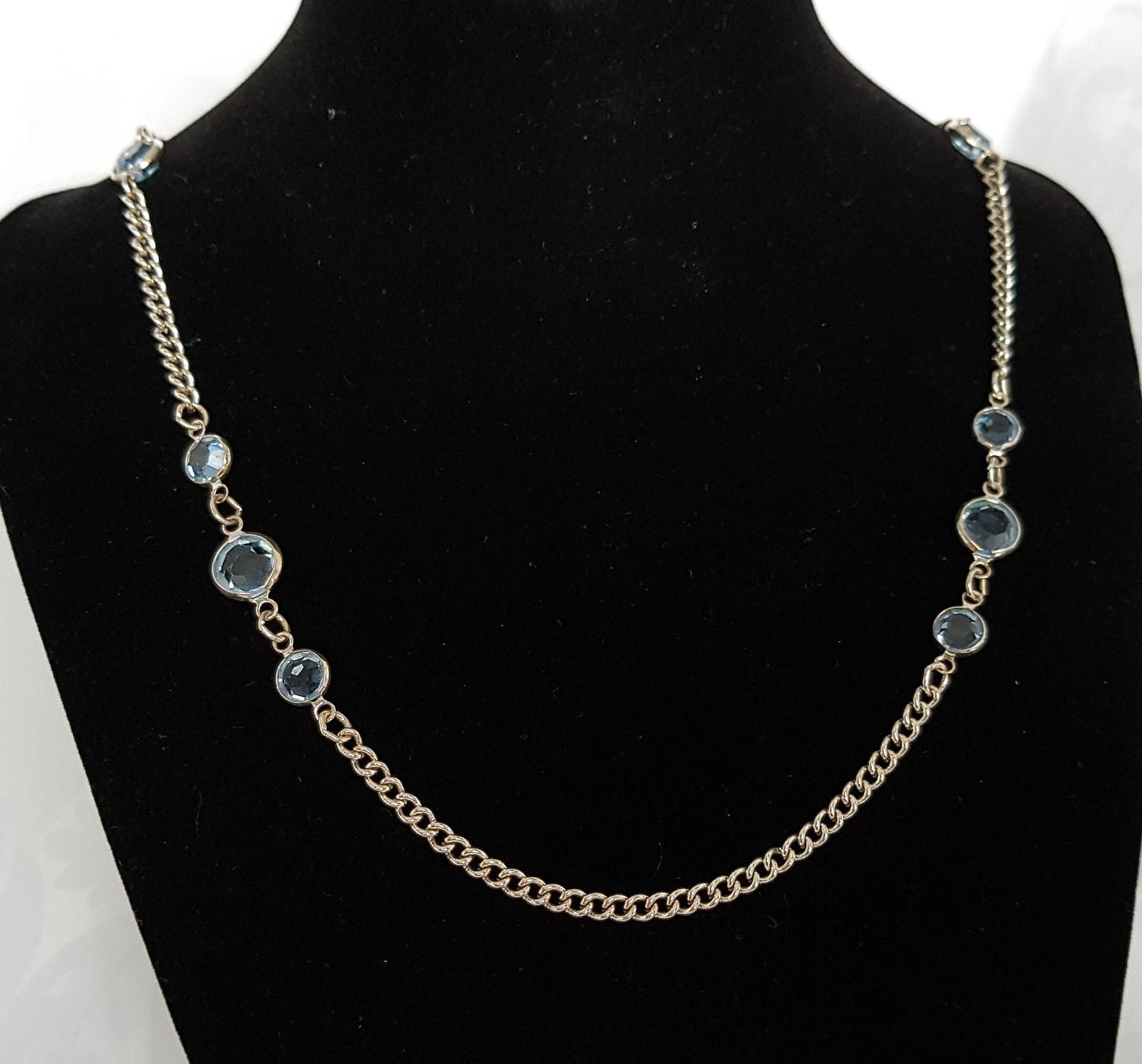 Vintage Blue Crystal Necklace 1928 Vintage Silver Chain With - Etsy