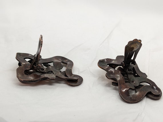 Vintage Solid Copper Theatre Themed Earrings Clip… - image 6