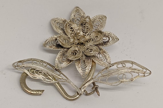 Vintage Silver Filigree Flower Brooch - Etsy