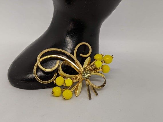 Yellow Glass Austrian Crystal Brooch Made In Aust… - image 3
