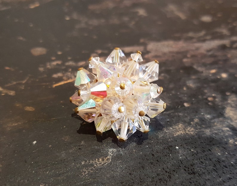 Vintage Aurora Borealis Brooch Brooch Aurora Borealis Round Crystal Brooch Crystal Brooch Small Aurora Borealis Brooch