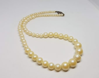 Vintage Faux Pearl Necklace with Sterling Clasp, Ivory Pearls Graduated 15 Inches
