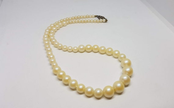 Vintage Faux Pearl Necklace With Sterling Clasp, Ivory Pearls Graduated 15  Inches 