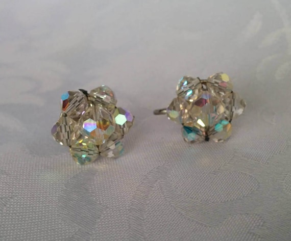 Aurora Borealis Screw on Earrings, Crystal Earring
