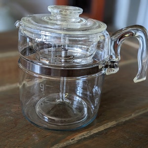 Vintage 9 Cup Pyrex Percolator Clear Flameware Stovetop Glass Coffee Maker  Tea Pot 7759 B Missing Top Aluminum Diffuser No Chips 