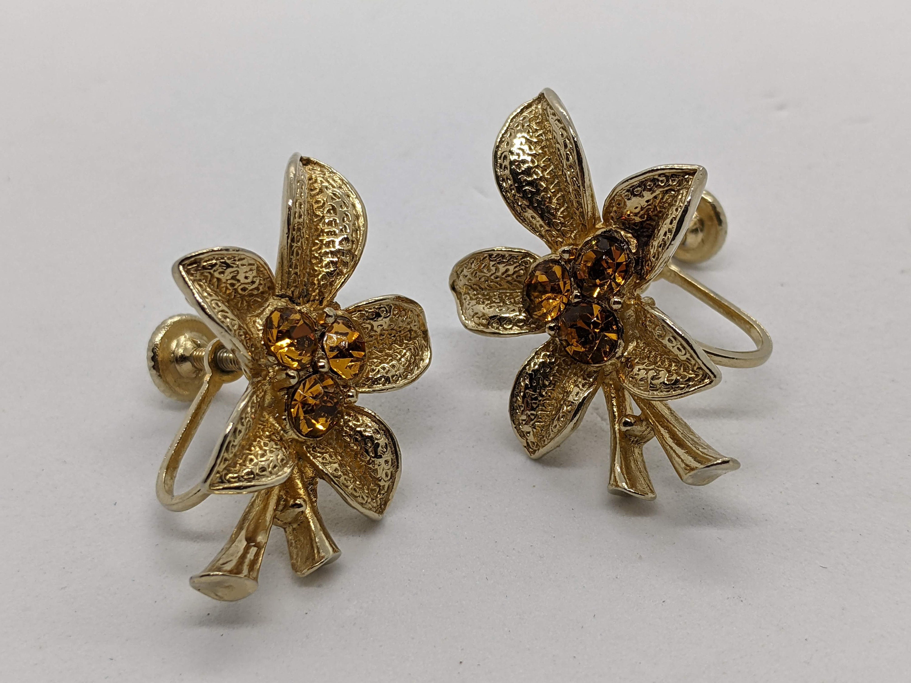 Vintage Coro Gold Tone Citrine Earrings Screw Backs 1.2 Inches