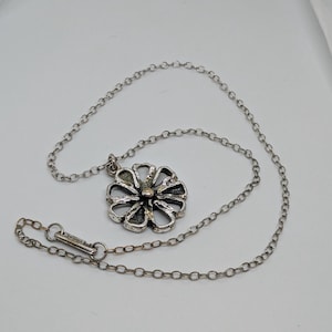 Vintage Guy Vidal Modernist Flower Pendant Necklace 1960&#39;s Silver 16 Inch Length