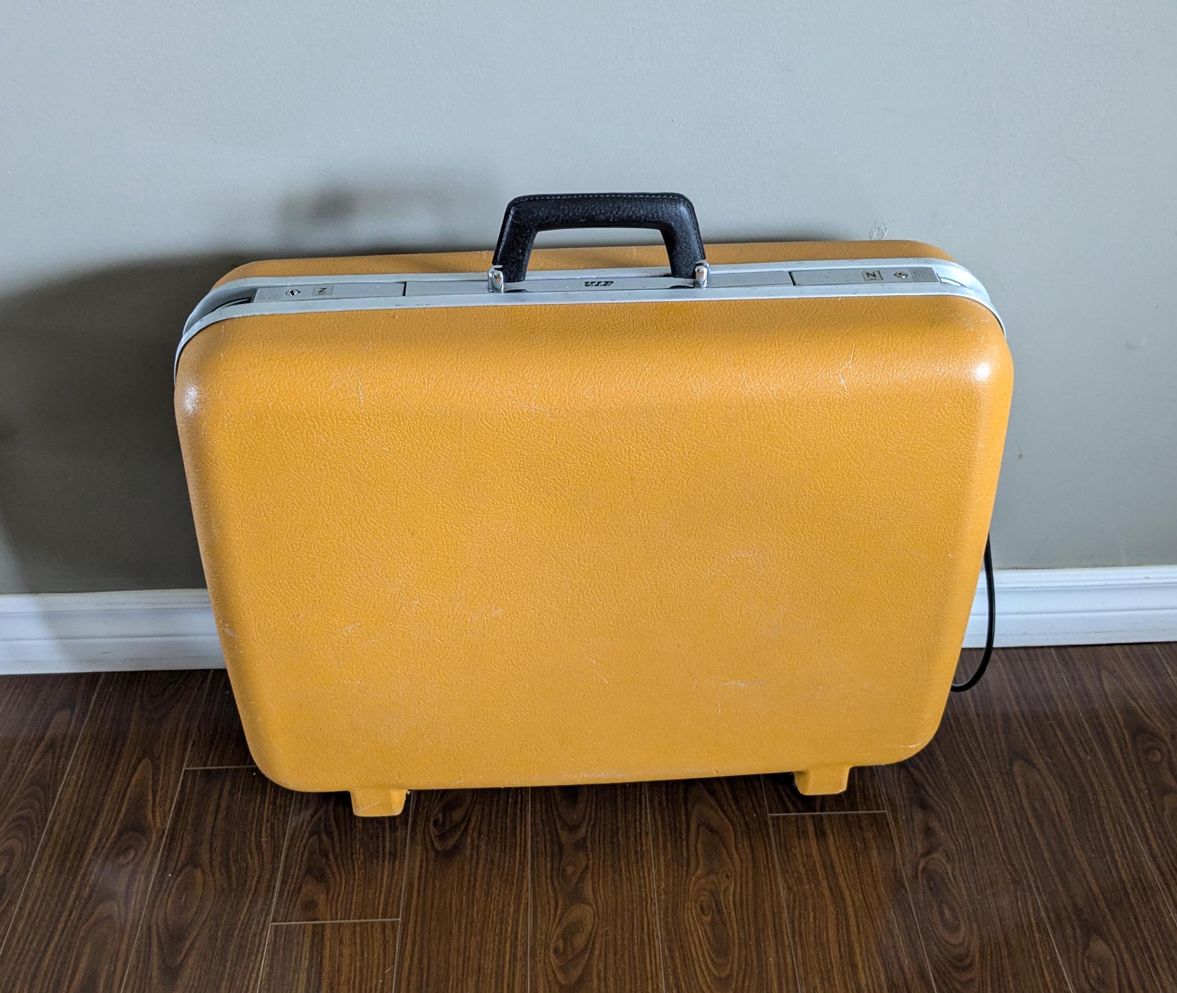 Vintage Yellow Suitcase 21 Inches Wide Trolley Style 1970's