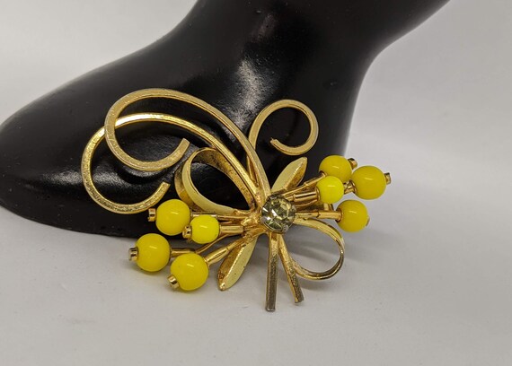 Yellow Glass Austrian Crystal Brooch Made In Aust… - image 2