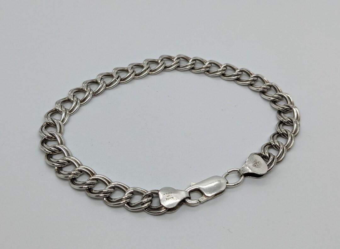 Sterling Silver Double Chain Link Bracelet Italy 7.75 Length Etsy