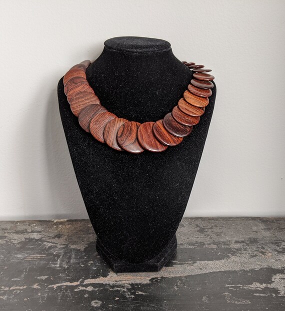Mid Century Modern Wood Disc Necklace