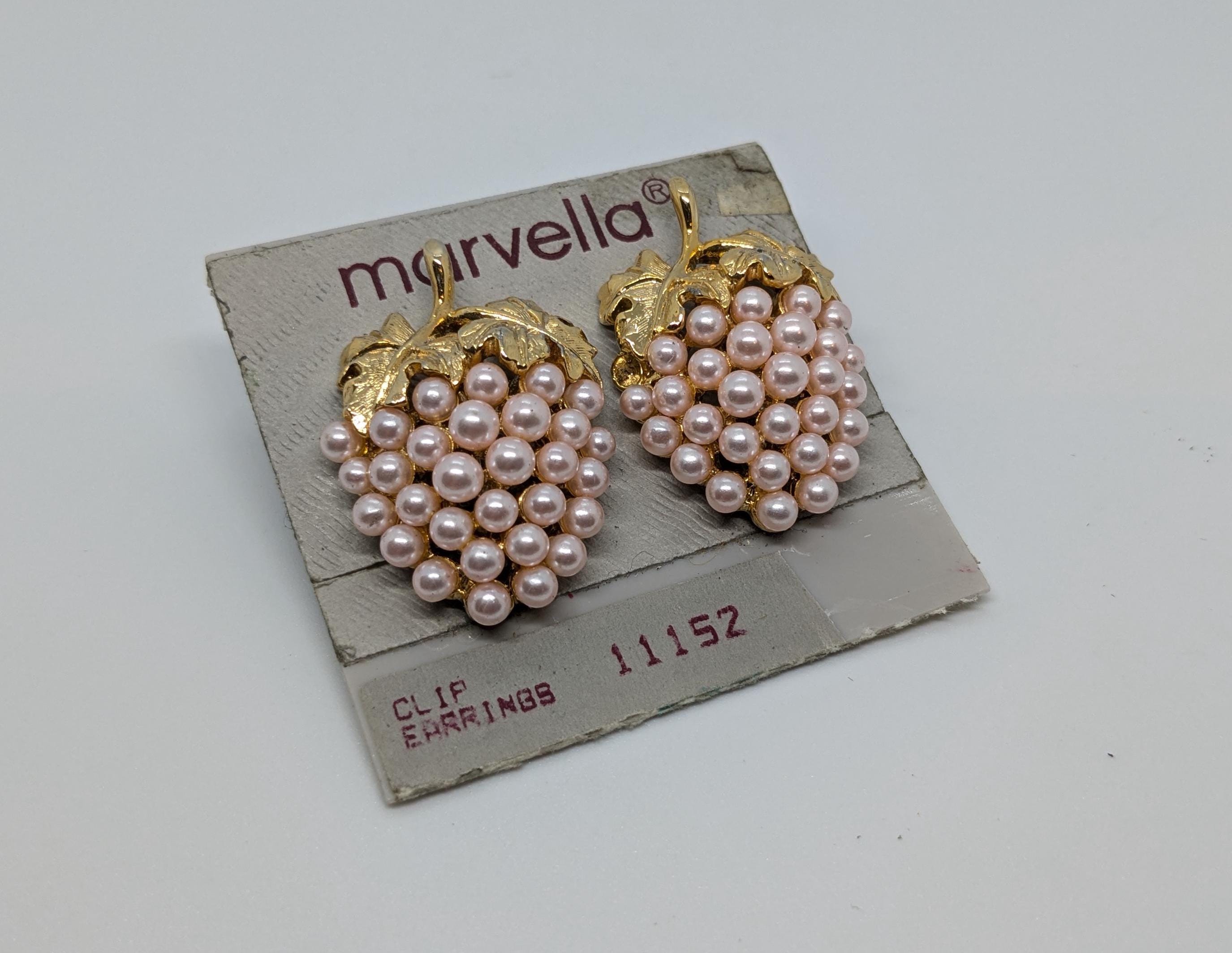 Vintage Marvella Pink Pearl Earrings Grapes Clip Ons