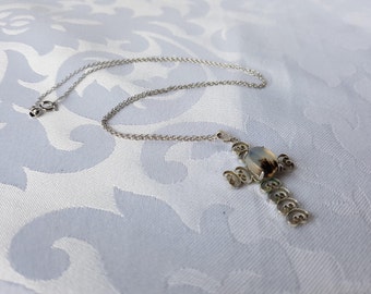 Sterling Silver Cross Pendant with Quartz, Cross Pendant, Religious Jewelry, Vintage Cross Pendant