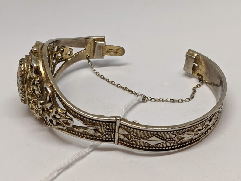 Whiting /& Davis Gold Tone Hinged Bracelet Gold Tone Porcelain Inlay