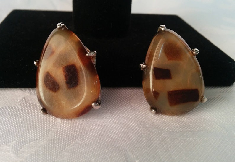 Retro Earrings Brown Camel Beige Beige Brown Earrings Clip On