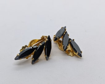 Vintage Gold Tone Hematite Earrings Clip Ons